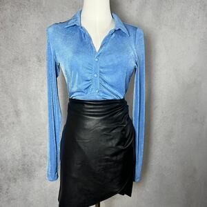 Baby Blue Women's Long Sleeve Polo Collar Bodysuit Size Small